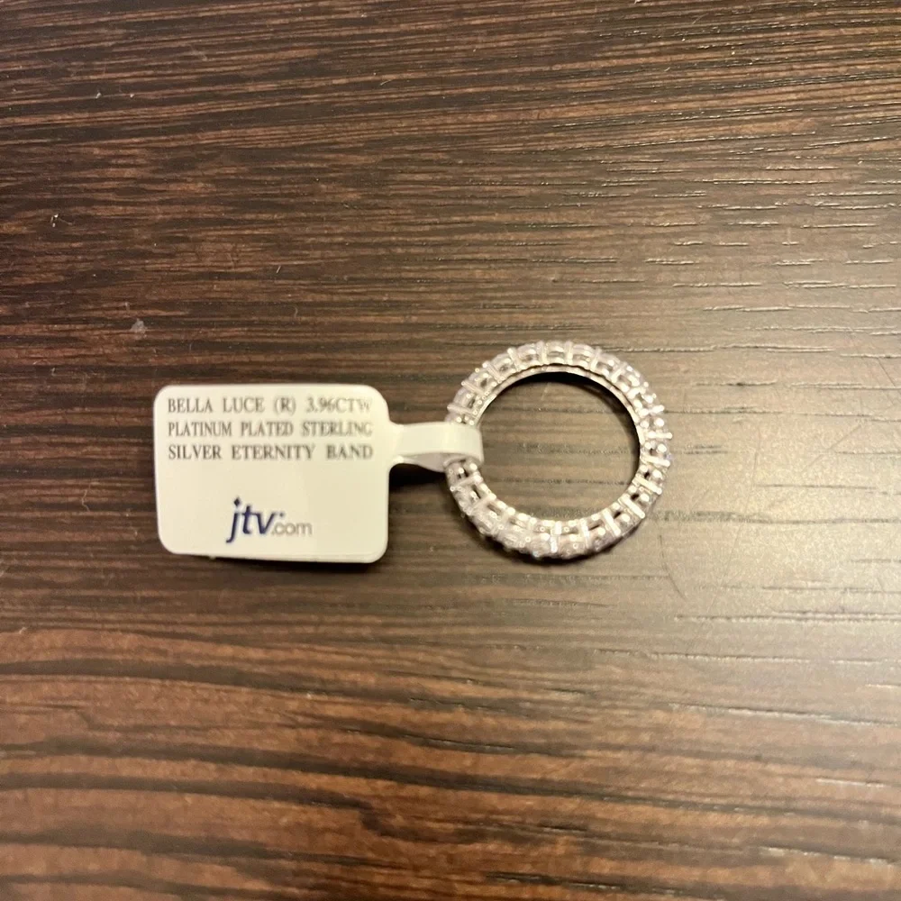New JTV Cubic Zirconia in Platinum Over Sterling Silver Eternity Ring  Sz 8 - Picture 3 of 8